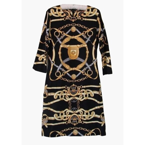 J. McLaughlin Sophia Dress Women's Size Small Black Light Yellow Cheshire Horse - Picture 4 of 9